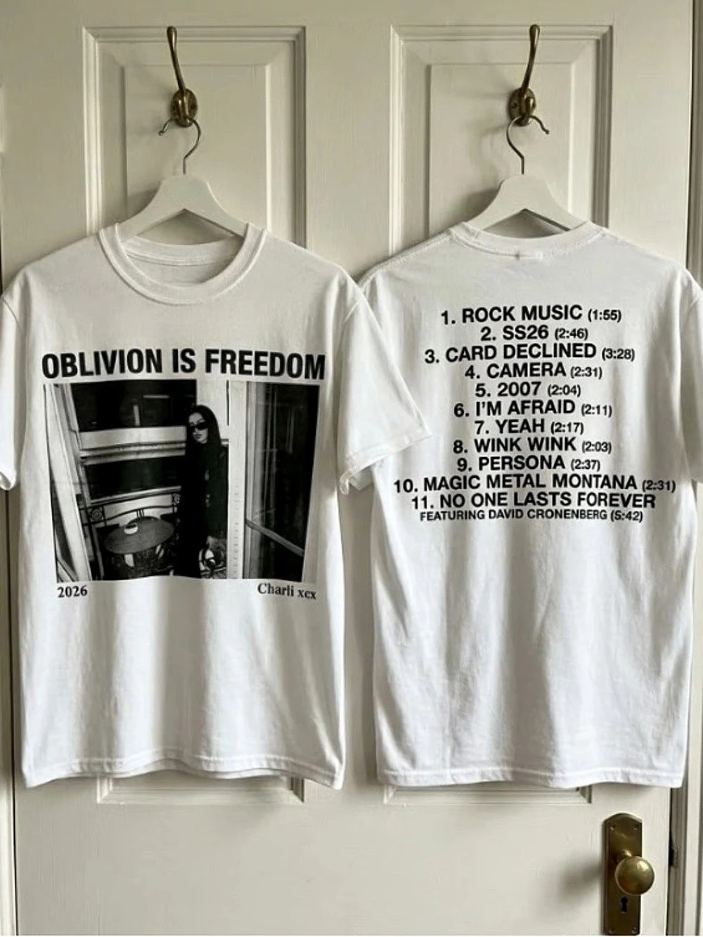 Charli XCX Oblivion Is Freedom Tracklist Graphic T-Shirt White, Music Merch Tour